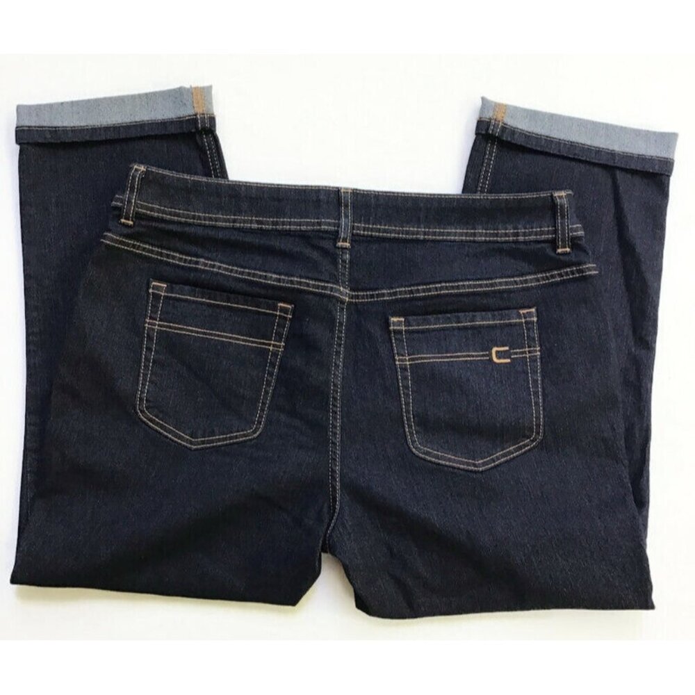 Chicos Outlet Premium Prestige Crop Jeans Womens 15 Dark Caspian Blue Wash Denim